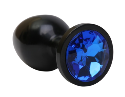 4sexdream чёрная металлическая анальная пробка с кристаллом в основании, 8.2х3.5 см (синий) 