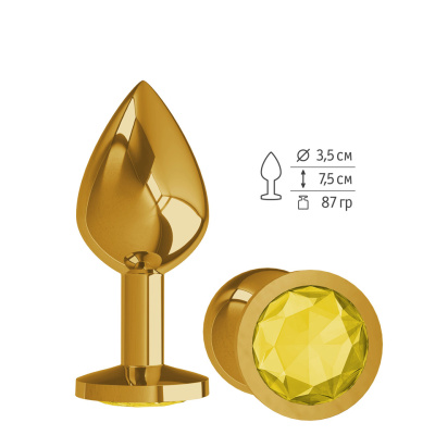 520-11 YELLOW-DD / Анальная втулка Gold с желтым кристаллом средняя