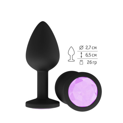 Джага-Джага - Анальная пробка силиконовая с сиреневым кристаллом, 7 см (черный) 