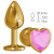 Джага-Джага - Золотистая анальная пробка с кристаллом-сердечком, 7х2.7 см (розовый) 