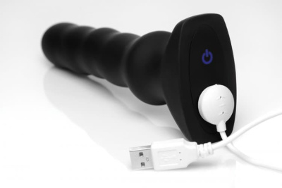 XR Brands Silicone Vibrating & Squirming Plug with Remote Control - Вибратор с функцией волн, 19.5х4.5 см (чёрный)