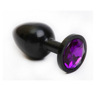 4sexdream маленькая чёрная металлическая анальная пробка с кристаллом в основании, 7.6х2.8 см (фиолетовый) 