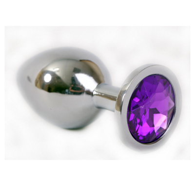 4sexdream серебристая анальная пробка с кристаллом в основании, 8.2х3.4 см (фиолетовый) 