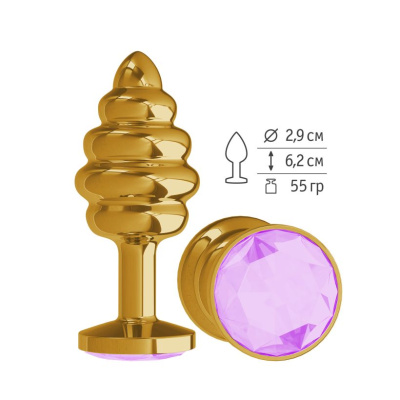512-13 LILLAC DD / Анальная  втулка Gold Spiral с сиреневым  кристаллом