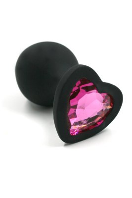 Kanikule черная анальная пробка из силикона с кристаллом в форме сердца, Medium 8.8х3.3 см  (розовый) 