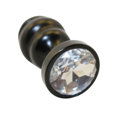 4sexdream чёрная фигурная металлическая анальная пробка с кристаллом в основании, 7.3х2.9 см (прозрачный) 