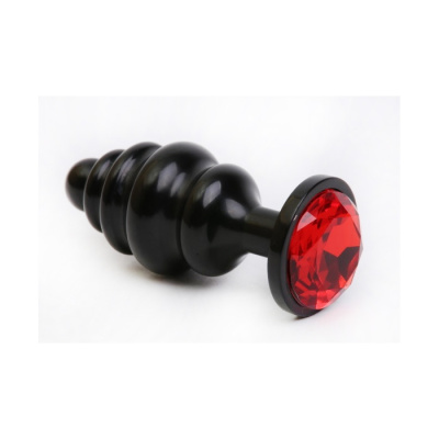 4sexdream чёрная фигурная металлическая анальная пробка с кристаллом в основании, 8.2х3.5 см (красный) 