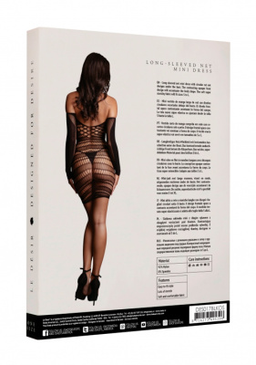 Le Desir Long Sleeved Mini Dress ажурное эротическое миниплатье с рукавом, OS (чёрный)