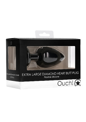 Ouch! Extra Large Diamond Heart Butt Plug анальная пробка с кристаллом в форме сердца, 9.5х4.2 см (чёрный)  