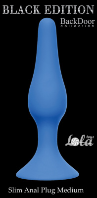 Lola Games Slim Anal Plug Medium силиконовая анальная пробка, 10.5х2.7 см (голубой) 