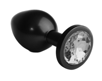 4sexdream чёрная металлическая анальная пробка с кристаллом в основании, 8.2х3.5 см (прозрачный) 