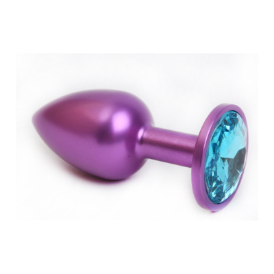 4sexdream маленькая фиолетовая металлическая анальная пробка с кристаллом в основании, 7.6х2.8 см (голубой) 