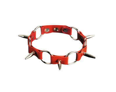 СК-Визит ошейник кожаный с кольцами и шипами длиной 25 мм, OS (красный)