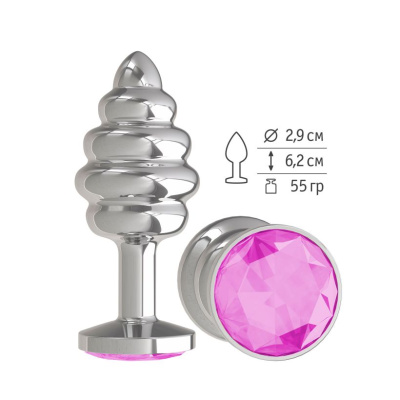 515-06 PINK-DD / Анальная втулка Silver Spiral с розовым кристаллом маленькая