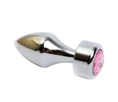 4sexdream маленькая серебристая анальная пробка со стразом в основании, 7.8х2.9 см (розовый) 