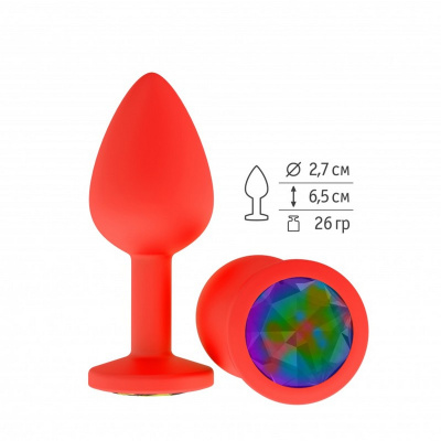 Djaga-Djaga - Анальная пробка с разноцветным кристаллом, 7 см (красный) 