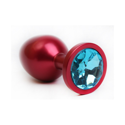 4sexdream красная металлическая анальная пробка с кристаллом в основании, 8.2х3.5 см (голубой) 