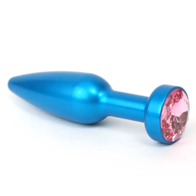 4sexdream голубая металлическая анальная пробка с кристаллом в основании, 11.2х2.9 см (розовый) 