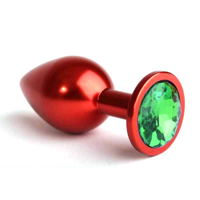 4sexdream маленькая красная металлическая анальная пробка с кристаллом в основании, 7.6х2.8 см (зелёный) 