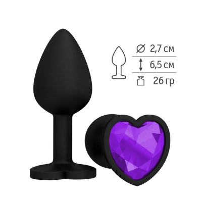 Джага-Джага - Анальная пробка с фиолетовым кристаллом сердце, 6,5 см (фиолетовый) 