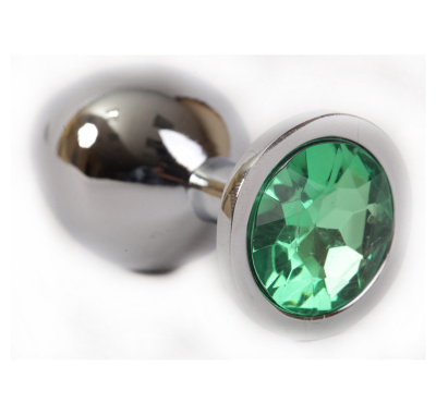 4sexdream большая серебристая анальная пробка с кристаллом в основании, 9.5х4 см (зеленый) 