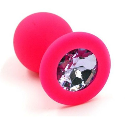 Kanikule - Анальная силиконовая пробка с кристаллом в основании, размер М, 7х3.5 см (розовый) 