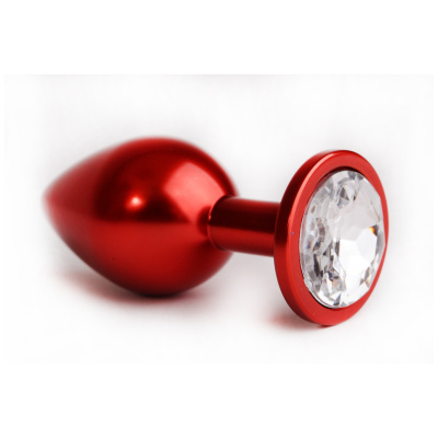 4sexdream красная металлическая анальная пробка с кристаллом в основании, 7.6х2.8 см (прозрачный) 