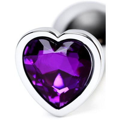 ToyFa Metal - Серебристая анальная пробка с кристаллом в виде сердца в основании, 8х3.4 см (фиолетовый)  