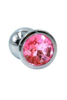 Kanikule средняя хромированная анальная пробка с кристаллом, 8х3.3 см (розовый) 