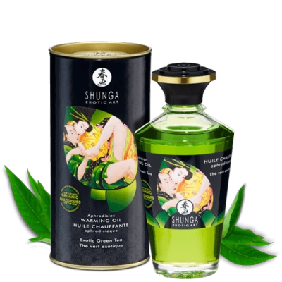 Ароматизированное массажное масло с афродизиаком Shunga - Warming Oil 100 мл (зелёный чай)