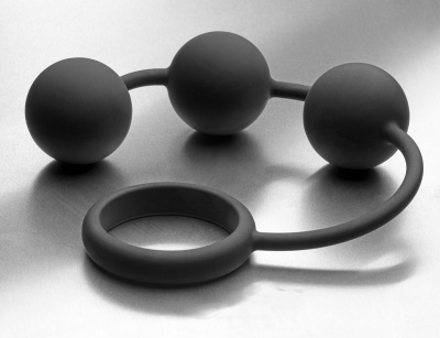 Анальные шарики с эрекционным кольцом Tom of Finland, 3.8 см (чёрный)