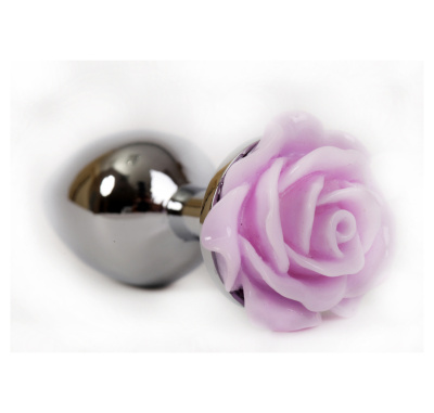 4sexdream серебристая анальная пробка с розой в основании, 8х3.5 см (сиреневый) 