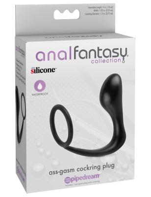Anal Fantasy Ass-Gasm Cockring Plug - эрекционное кольцо + массажер простаты, 10х3.25 см (черный) 