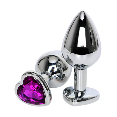 4sexdream серебристая анальная пробка с кристаллом в форме сердца, размер S 7.5х2.8 см (фиолетовый) 