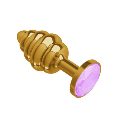 DD Джага-Джага - Анальная  втулка Gold Spiral с сиреневым  кристаллом, 7 см 