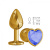 Джага-Джага - Золотистая анальная пробка с кристаллом-сердечком, 7 см (синий) 
