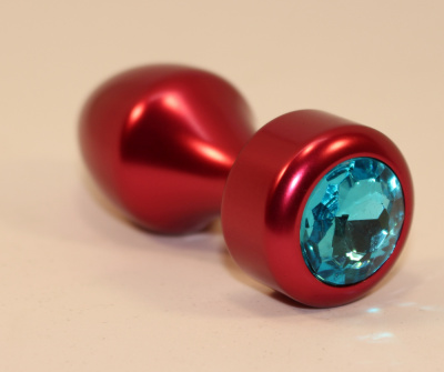 4sexdream красная металлическая анальная пробка со стразом в основании, 7.8х2.9 см (голубой) 