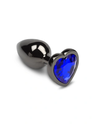 Маленькая графитовая анальная пробка с кристаллом в виде сердечка - Пикантные Штучки, 6х2,5 см (синий)