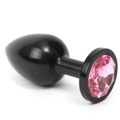 4sexdream маленькая чёрная металлическая анальная пробка с кристаллом в основании, 7.6х2.8 см (розовый) 