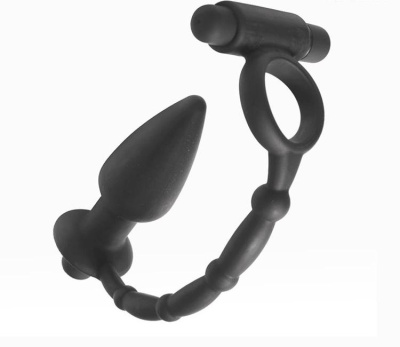 Эрекционное виброкольцо с анальным стимулятором Cockring and Anal Pleasure 10 см (чёрный) 