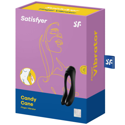 Satisfyer Candy Cane - Прикольный вибратор на палец, 12х3.5 см (черный) 