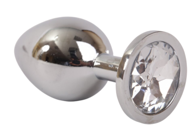 4sexdream серебристая анальная пробка с кристаллом в основании, 8.2х3.4 см (прозрачный) 