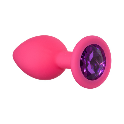 Lola Games Emotions Cutie Small розовая силиконовая анальная пробка со стразом, 7х2.7 см (фиолетовый) 
