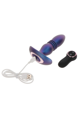 Toy Joy The Tough Thrusting Vibr Plug - анальная вибропробка с толчками и дистанционным управлением, 14.5х4 см (синий) 