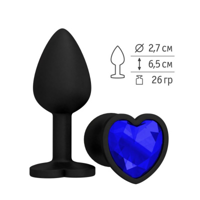 Джага-Джага - Анальная пробка силиконовая с синим кристаллом сердце, 6,5 см (синий) 