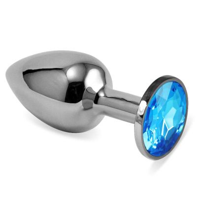 4sexdream серебристая анальная пробка с кристаллом, размер S 7.6х2.8 см (голубой) 