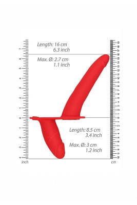Ouch! Double Silicone Strap-On Adjustable - Двойной страпон, 16х2.7 см (красный) 