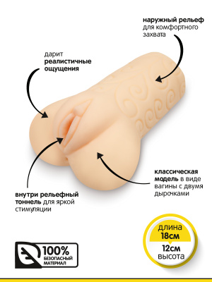 Браззерс - Мастурбатор-вагинка с двумя дырочками, 18х12 см