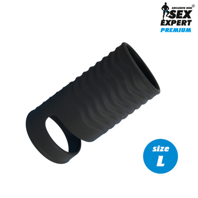 SEX EXPERT PREMIUM - Открытая насадка на пенис L, 8,5 см (черный) 