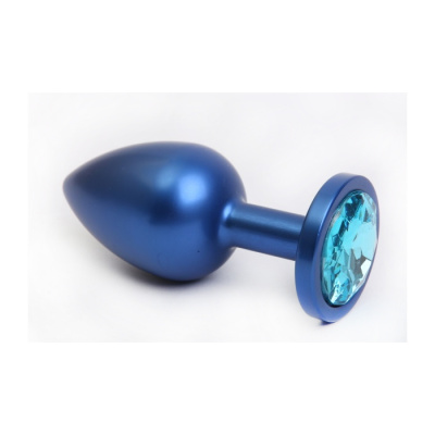 4sexdream маленькая синяя металлическая анальная пробка с кристаллом в основании, 7.6х2.8 см (голубой) 